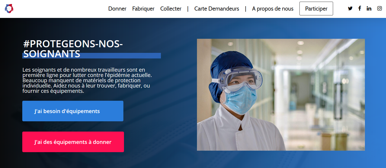 Capture d'&eacute;cran de la plateforme Prot&eacute;geons nos soignants