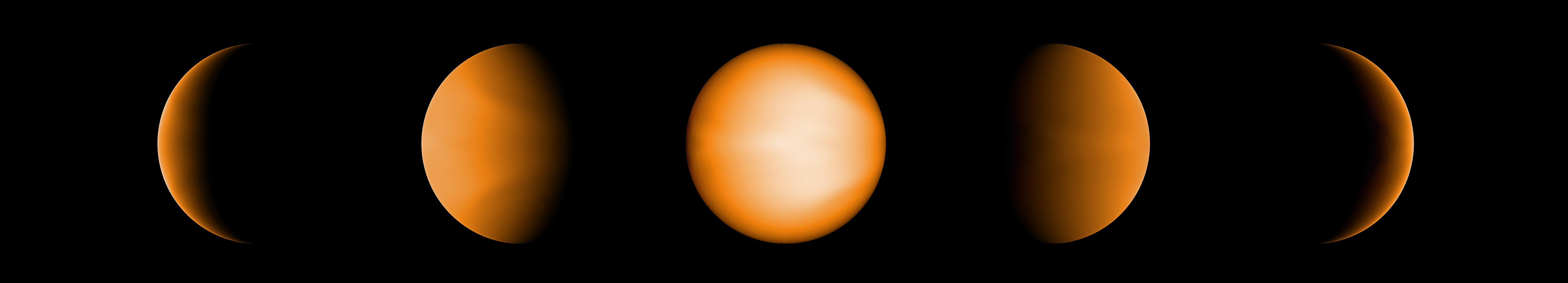 Les diff&eacute;rentes phases d'un Jupiter extr&ecirc;mement chaud tel que le verrait l&rsquo;&oelig;il humain (couleur orang&eacute;e)