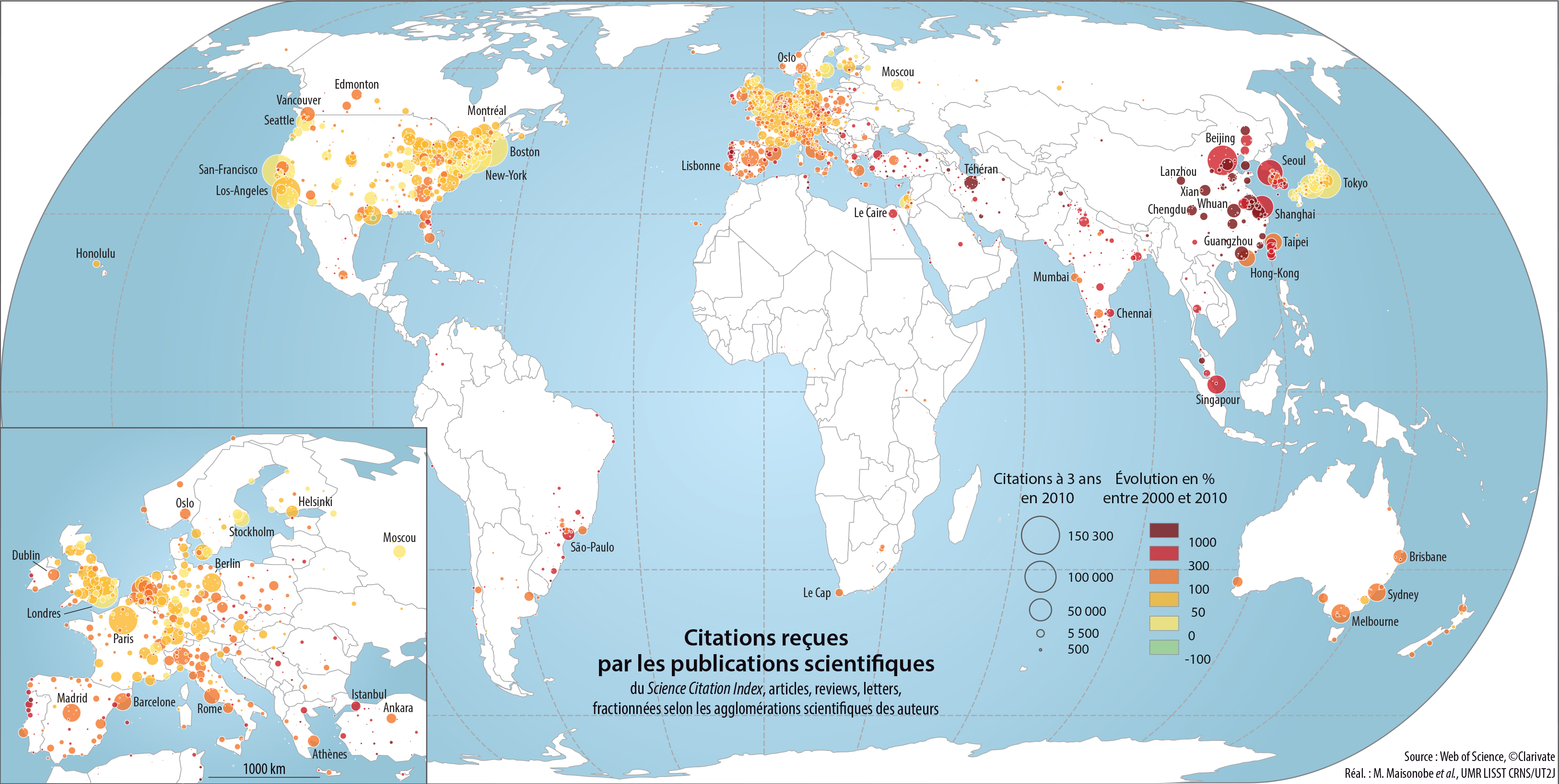 &Eacute;volution de la r&eacute;partition des citations re&ccedil;ues par les publications parues entre 2000 et 2010. 