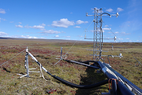 Tour &agrave; flux mesurant les &eacute;changes de mercure dans la toundra &agrave; Toolik Field Station en Alaska.