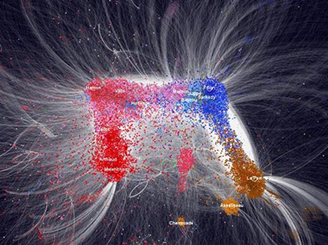 Interface du Politoscope permettant de suivre en temps r&eacute;el les prises de paroles d'un candidat et les r&eacute;action de sa communaut&eacute; et de la twittosph&egrave;re.